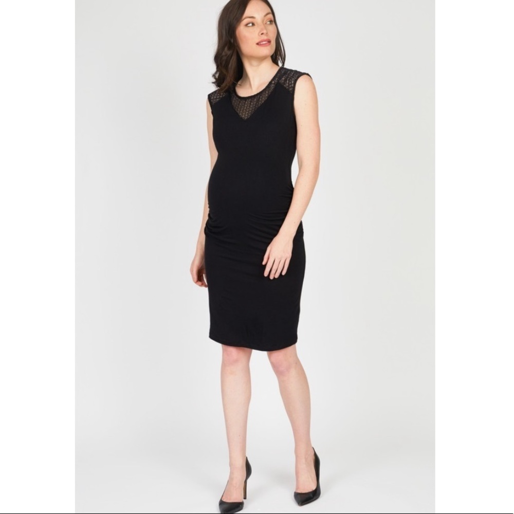 Jules & Jim Maternity Black Eyelet Sleeveless V-Neck Yoke Pencil Dress